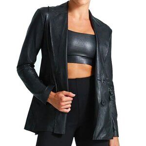 Commando Faux Leather Double-Breasted Blazer - FLT200 (Black)